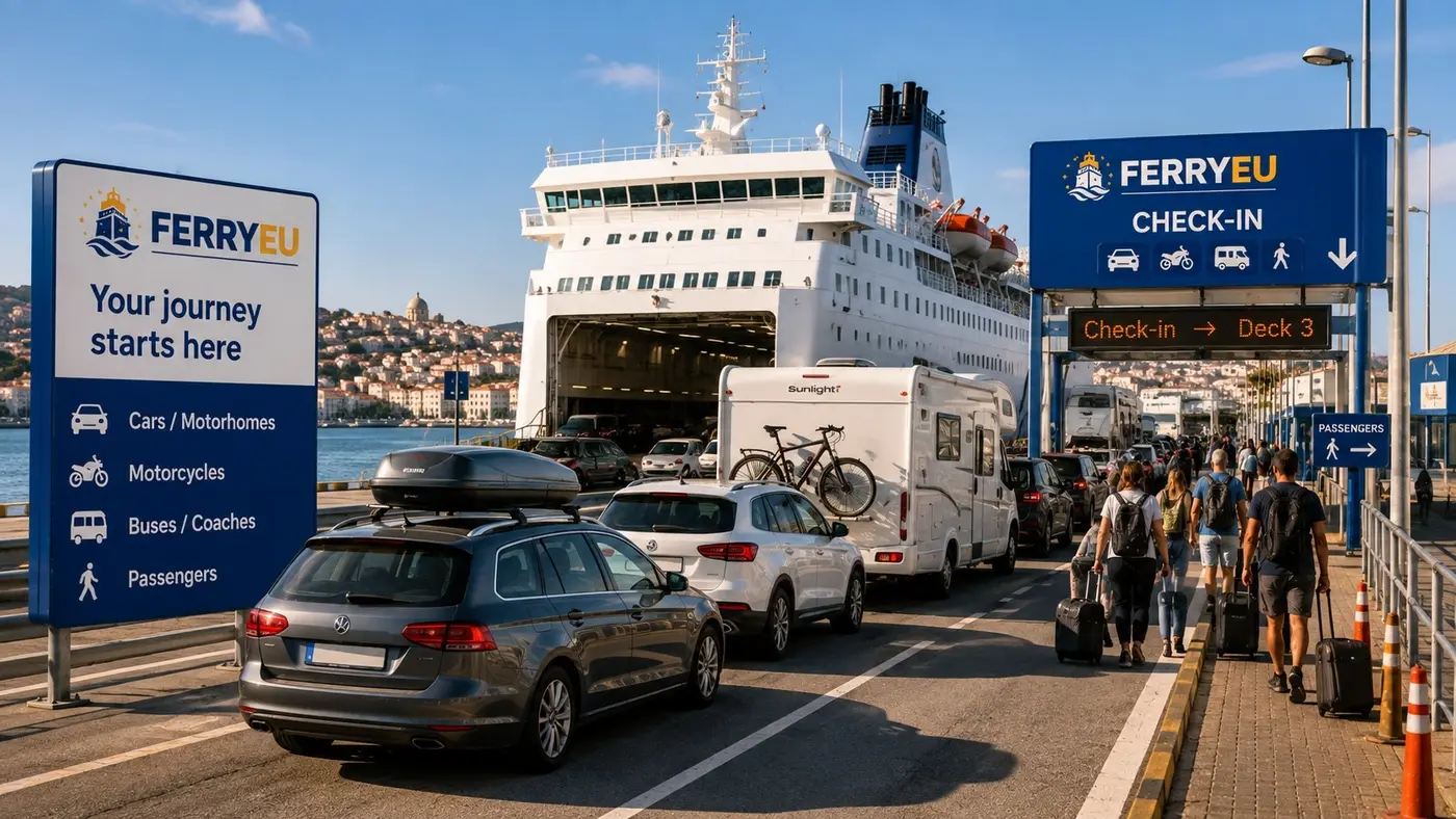 Zona de embarque de pasajeros en una terminal de ferry
